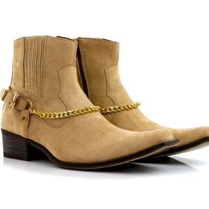 Men's Tan Boots with Gold Chain